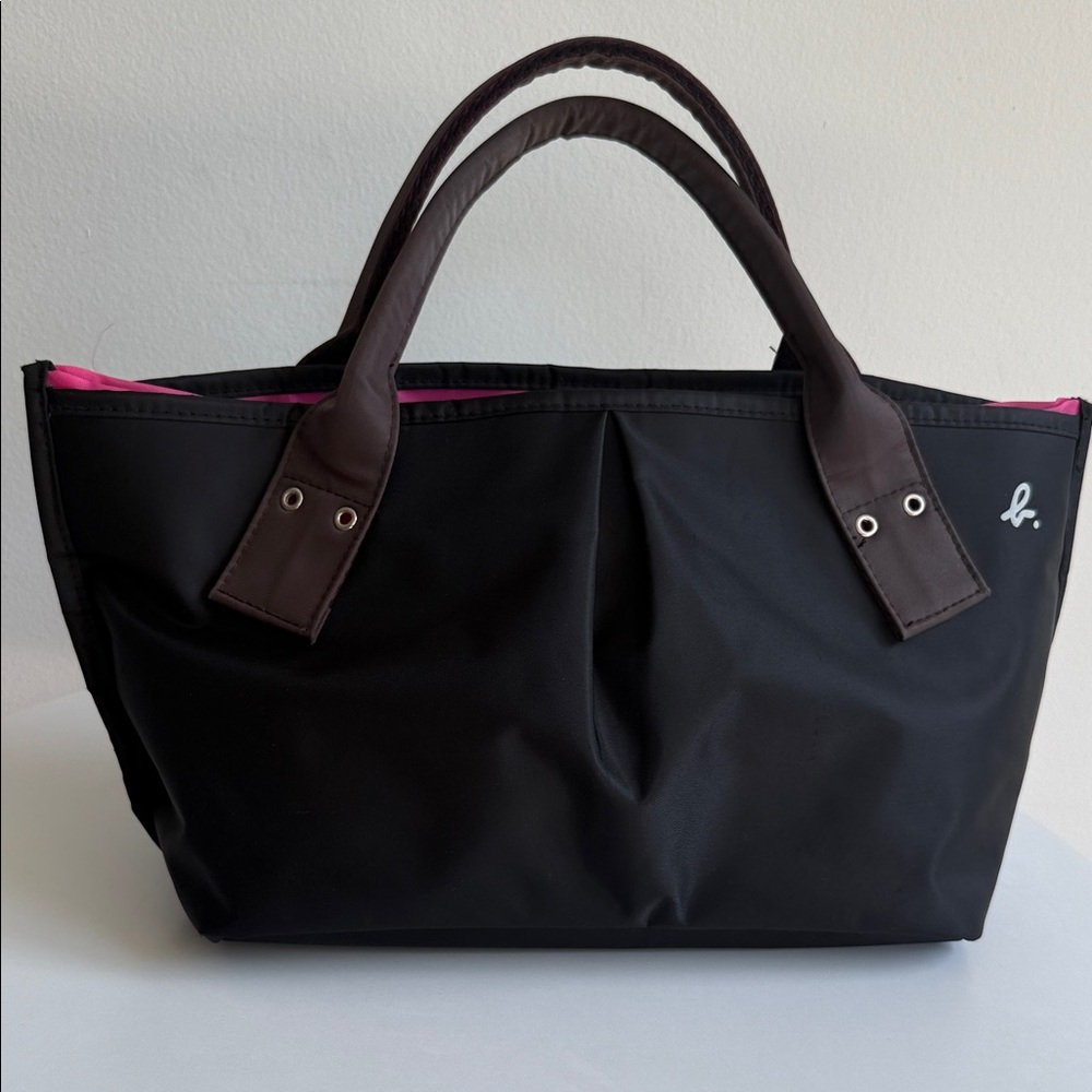 Agnes B. Black Tote with Pink Trim